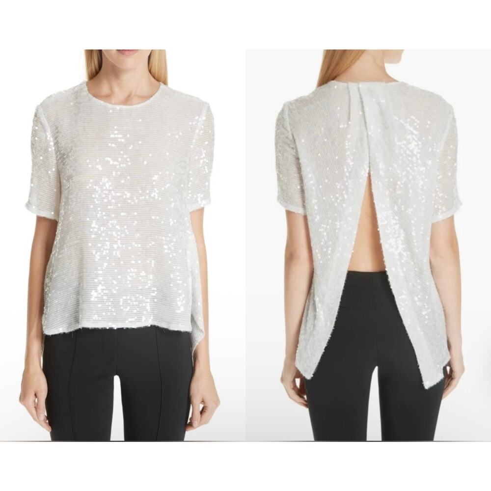 Adam Lippes Silk Sequin Split Back Top